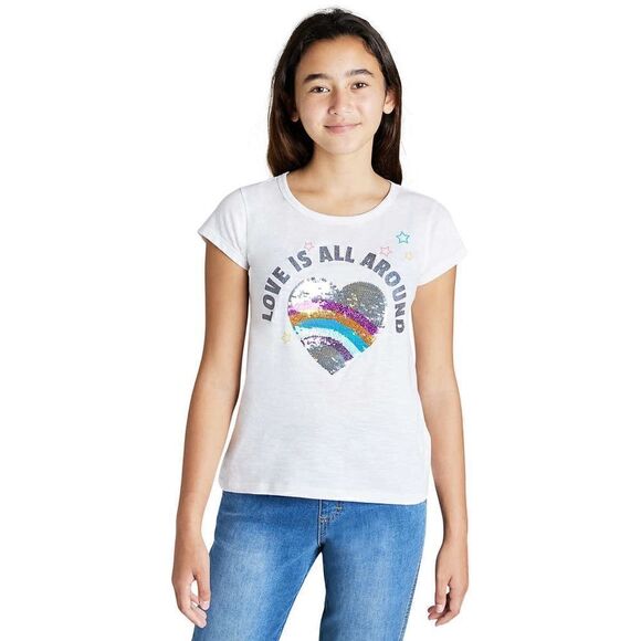 NEW! Vigoss Youth Girls 3-pack Tee Set, Hearts, Ruffles, Flip sequins - Sizes Sm - Picture 7 of 8